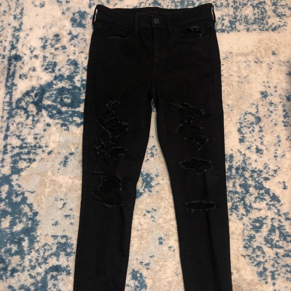 Americn Eagle High Waisted Black Ripped jeans - Picture 1 of 2